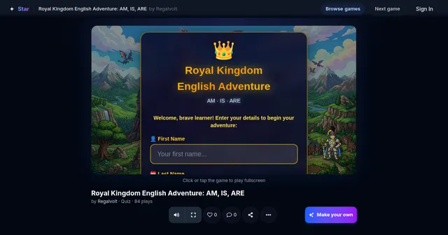 Screenshot of Royal Kingdom English Adventure: AM IS ARE